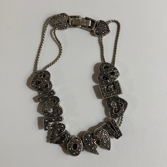 Marcasite Charm Bracelet. Spells “I LOVE”. (8”) - Picture 2 of 4